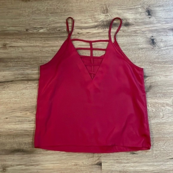 Timing Tops - Silky Red Spaghetti Strap Shirt with Strapy Back Detail
